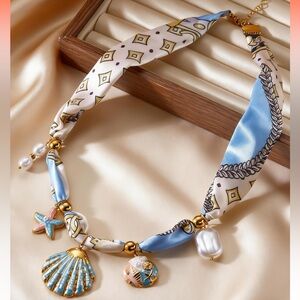 Boho Scarf Necklace W/ Stainless Steel Beach Charms